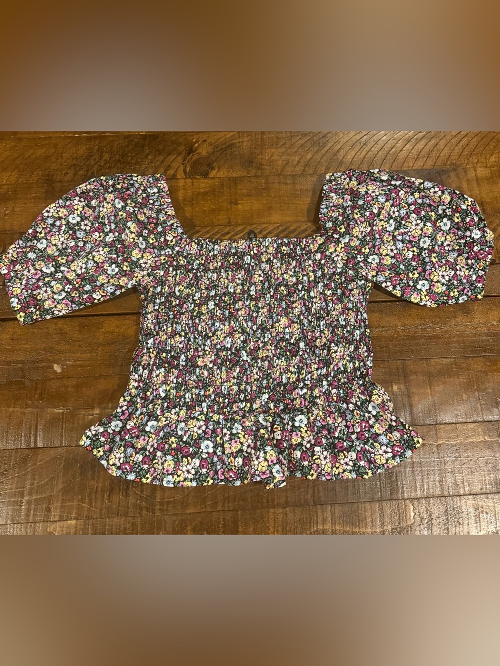 Sugarlips Floral Smocked Square-Neck Crop Top - Pink Multi